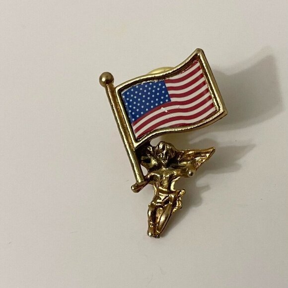 Vintage Angel with US American Flag Patriotic Pin - Picture 8 of 8